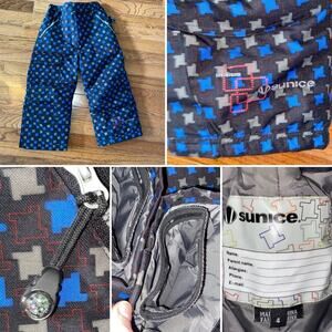 SUNICE kids sz 4 blue black geometric print snow pant ski snowboard EUC